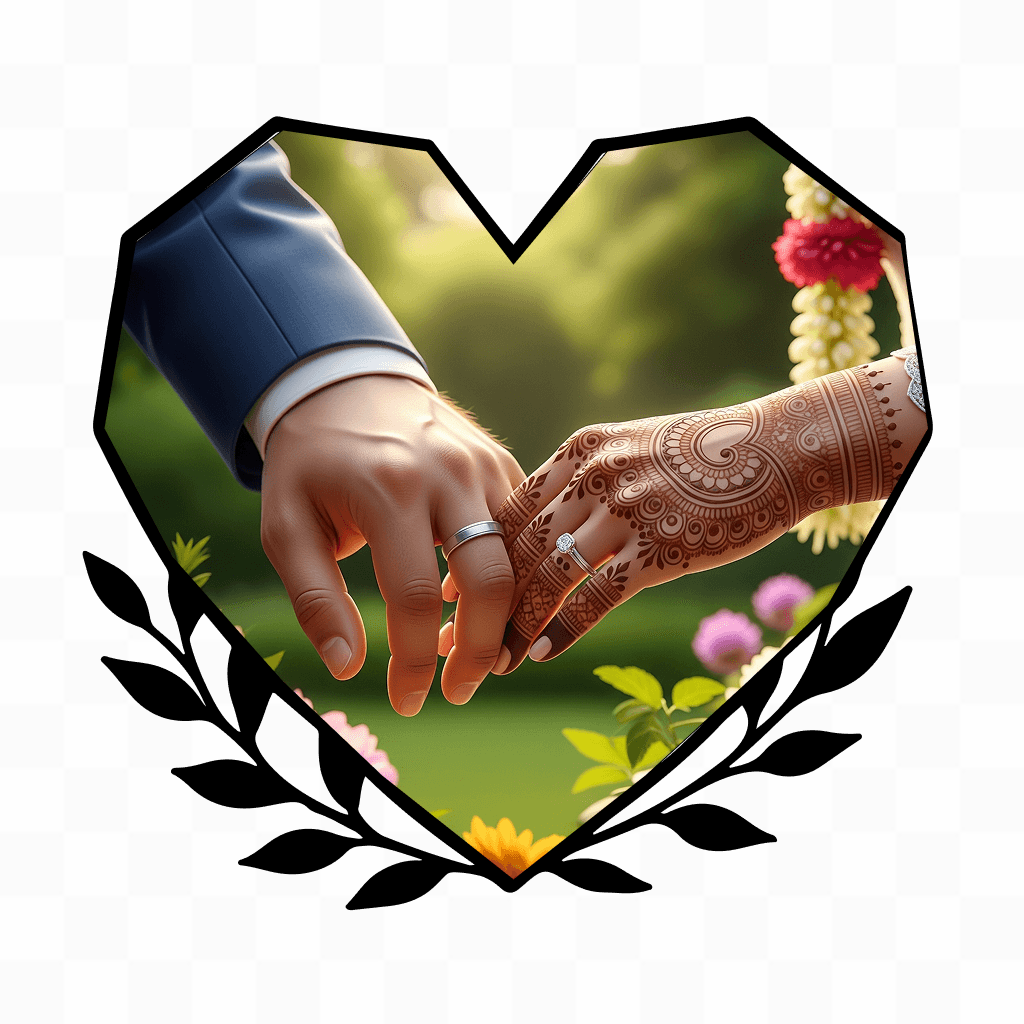 Wedding couple in heart frame